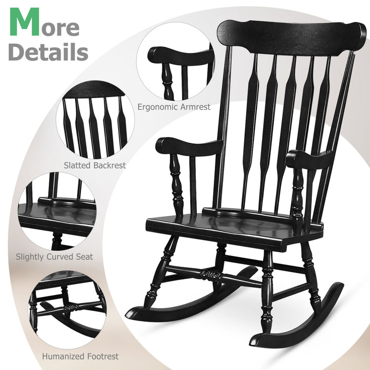 2PCS Wooden Rocking Chair Single Rocker Indoor Garden Patio Yard Black Image 9