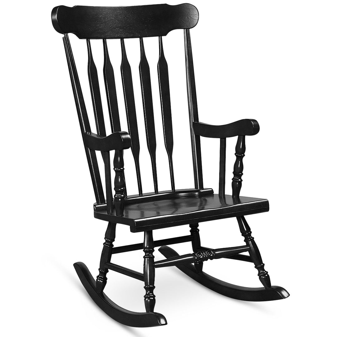 2PCS Wooden Rocking Chair Single Rocker Indoor Garden Patio Yard Black Image 10