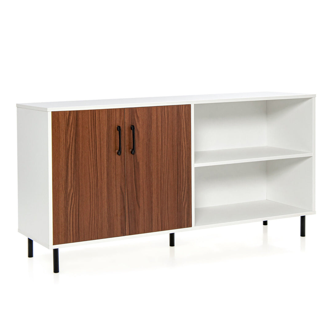 Modern Buffet Sideboard Kitchen Storage Cabinet w/ 2 Doors and Open Compartments Image 1