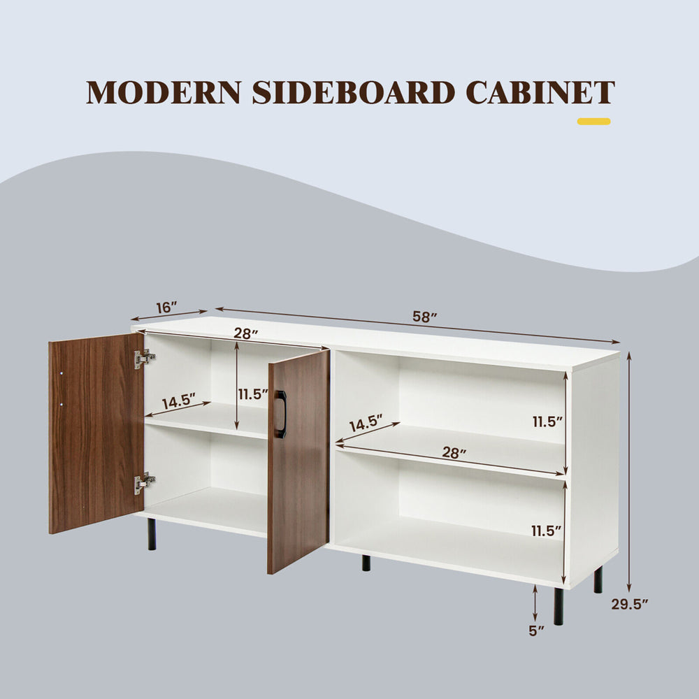 Modern Buffet Sideboard Kitchen Storage Cabinet w/ 2 Doors and Open Compartments Image 2