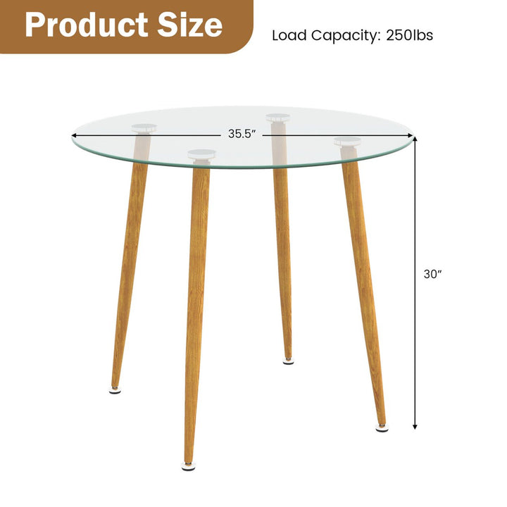 Leisure Coffee Table Round Glass Dining Table w/ Metal Legs Kitchen Living Room Image 2