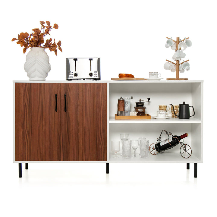 Modern Buffet Sideboard Kitchen Storage Cabinet w/ 2 Doors and Open Compartments Image 5