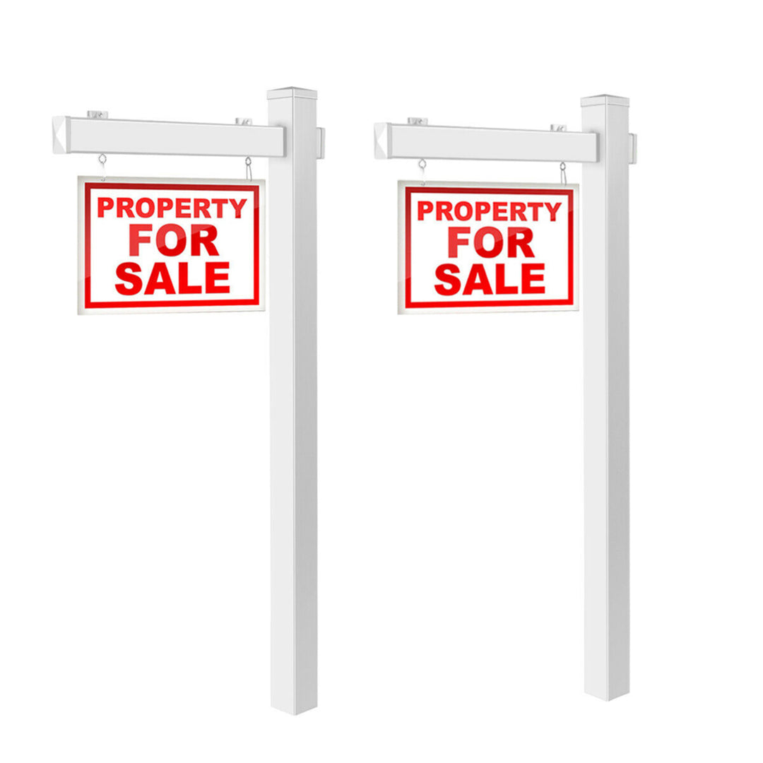 2 PCS 6 UPVC Real Estate Sign Post Open House Yard Home for Sale White W/Stake Image 1