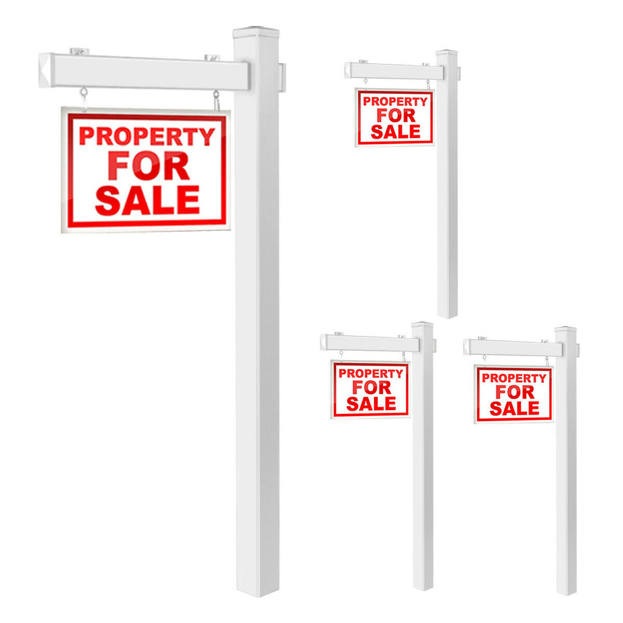 4 PCS 6 UPVC Real Estate Sign Post Open House Yard Home for Sale White W/Stake Image 1