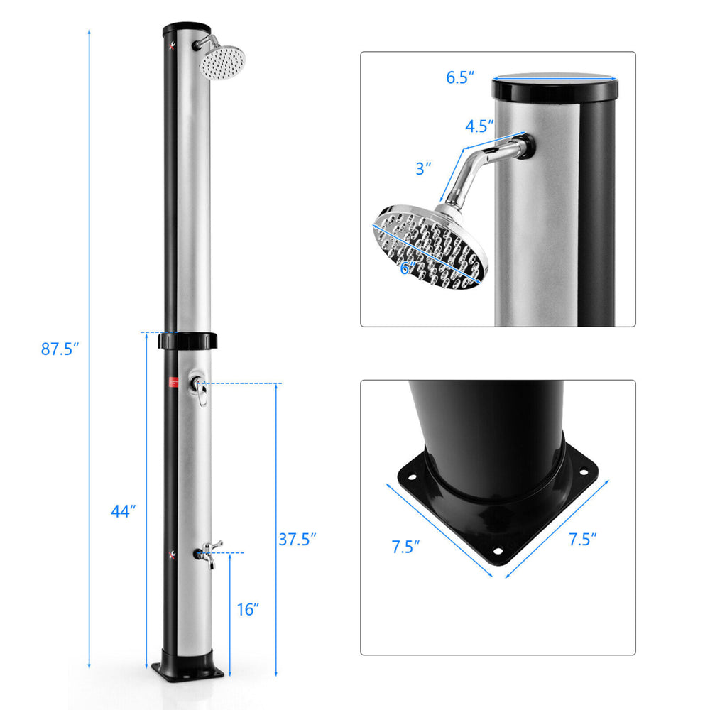 7.2 ft 10 Gallon 2-Section Outdoor Solar-Heated Shower w/ Free-Rotating Shower Head Image 2