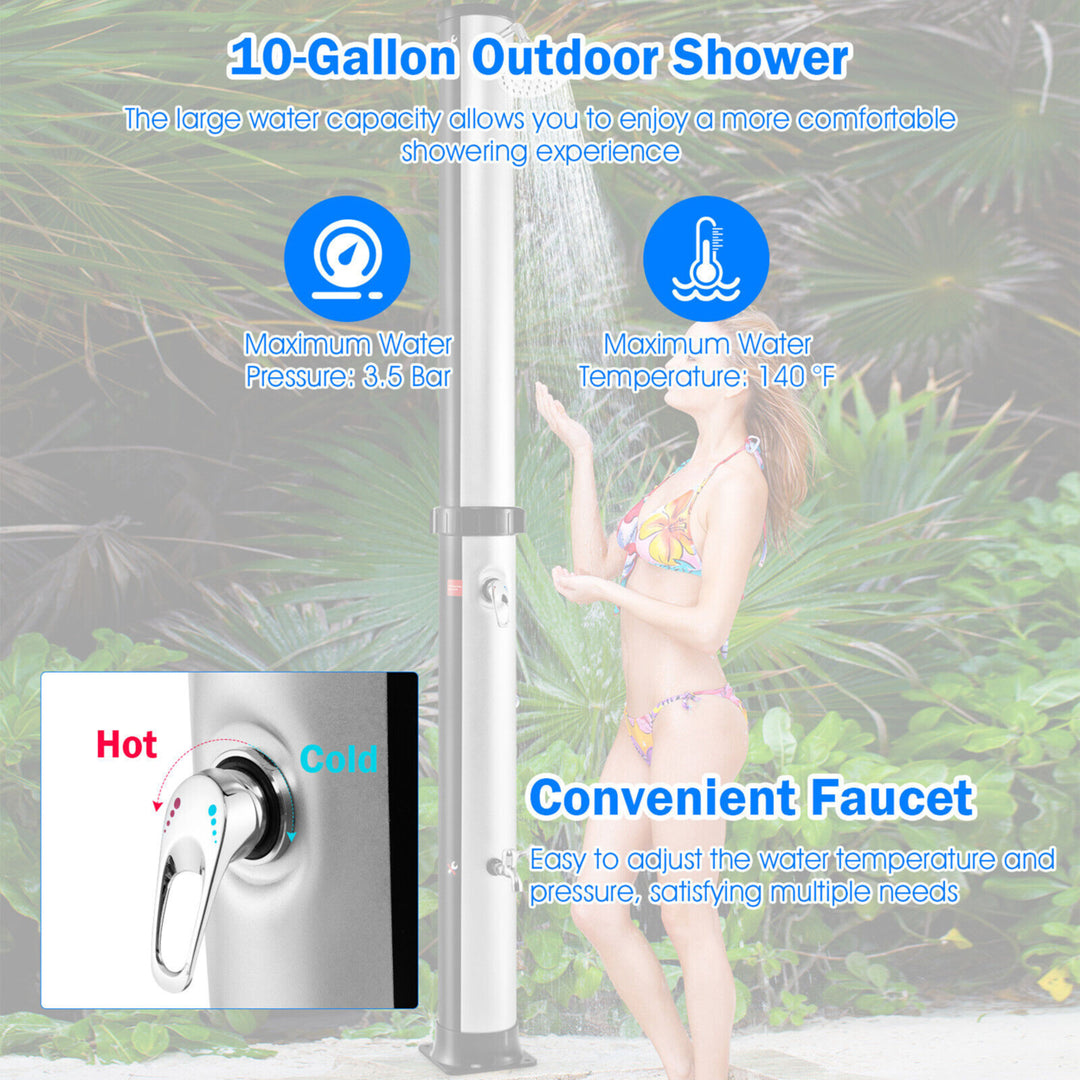 7.2 ft 10 Gallon 2-Section Outdoor Solar-Heated Shower w/ Free-Rotating Shower Head Image 7