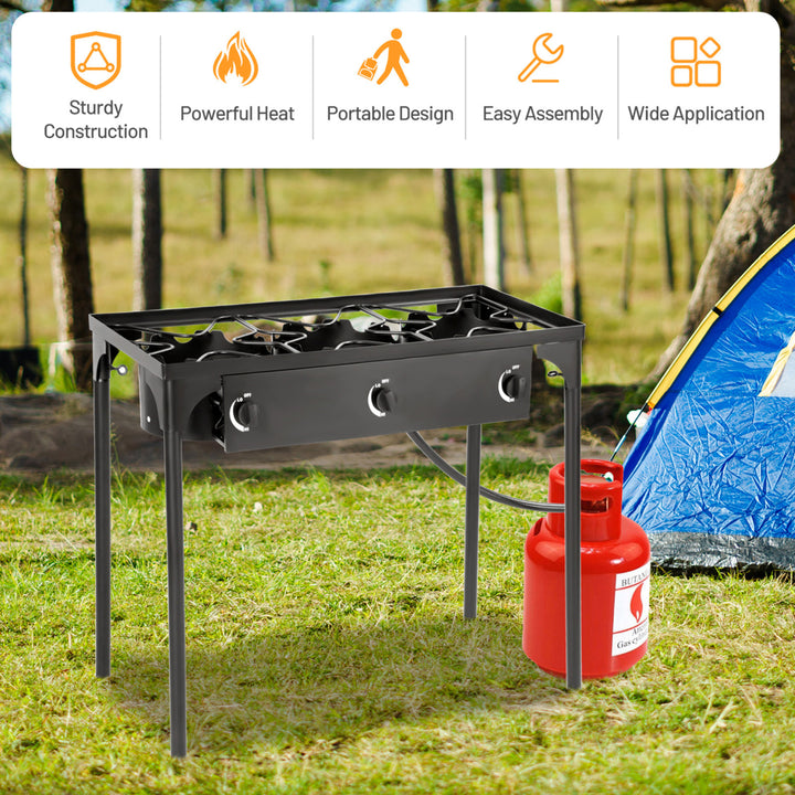 Outdoor 3-Burner Stove High Pressure Propane Gas Camp Stove 225,000 BTU Image 4