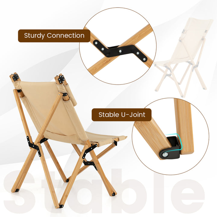 Outdoor Adjustable Backrest Chair Folding Camping Chair Bamboo w/ Carrying Bag Image 7