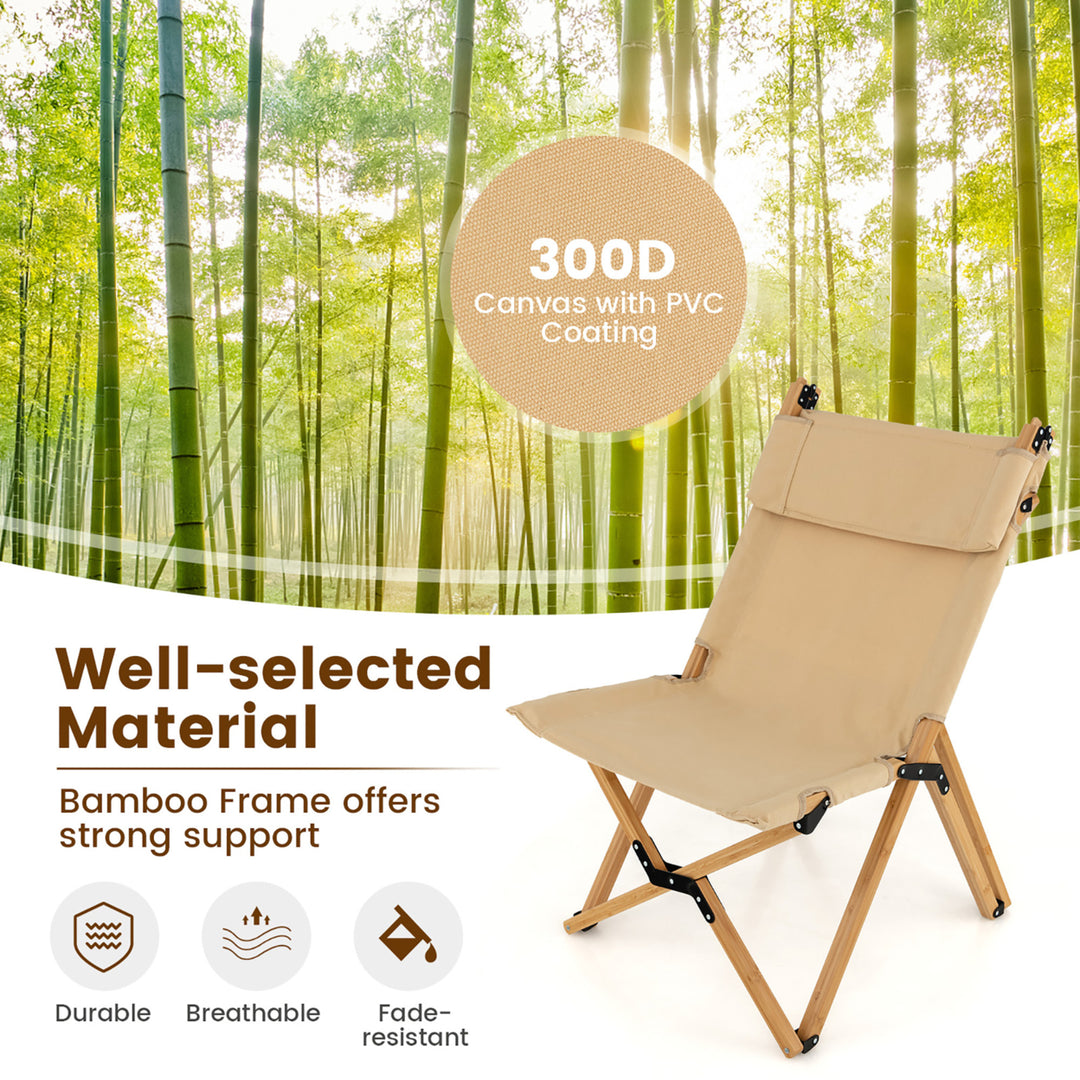 Outdoor Adjustable Backrest Chair Folding Camping Chair Bamboo w/ Carrying Bag Image 4