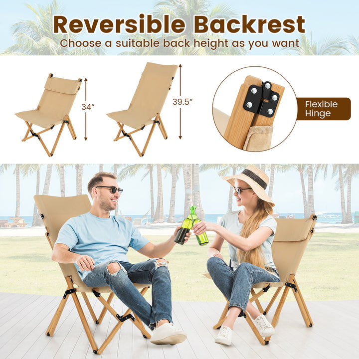 Outdoor Adjustable Backrest Chair Folding Camping Chair Bamboo w/ Carrying Bag Image 5