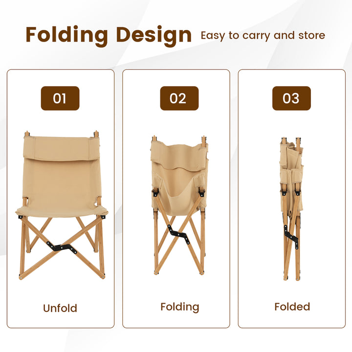 Outdoor Adjustable Backrest Chair Folding Camping Chair Bamboo w/ Carrying Bag Image 6