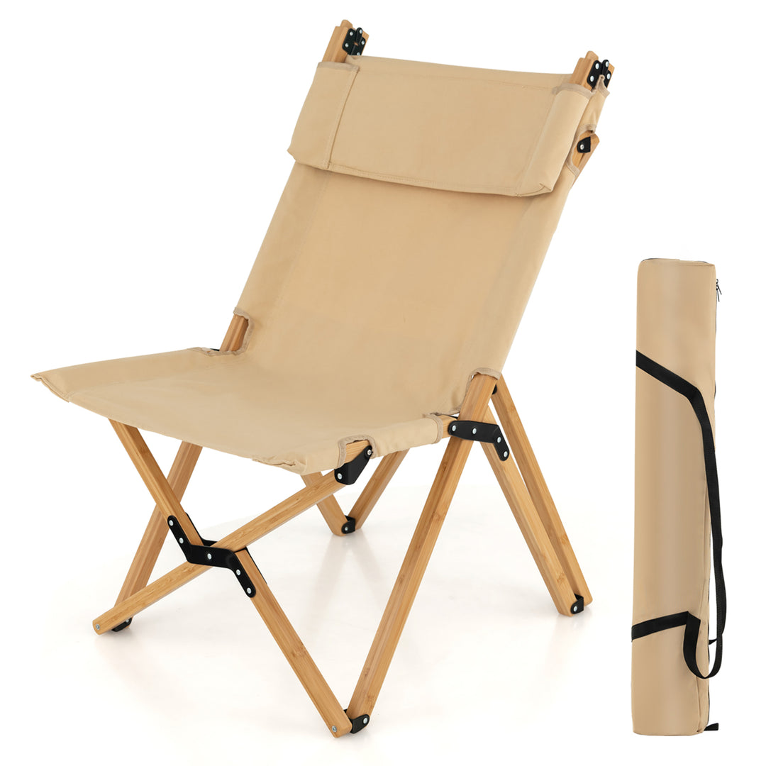 Outdoor Adjustable Backrest Chair Folding Camping Chair Bamboo w/ Carrying Bag Image 2