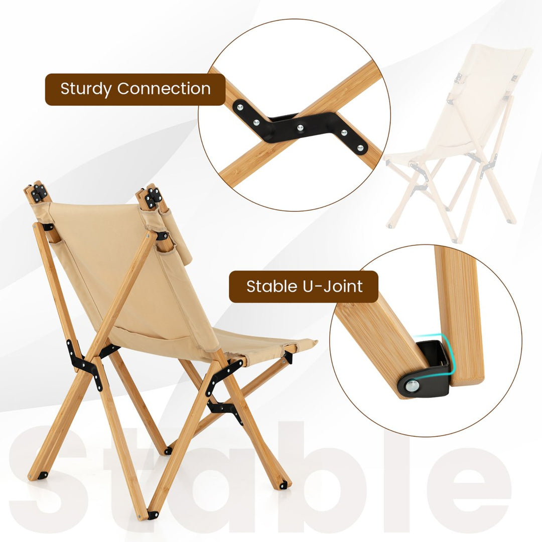 2PCS Outdoor Adjustable Backrest Chair Folding Camping Chair Bamboo w/ Carrying Bag Image 5