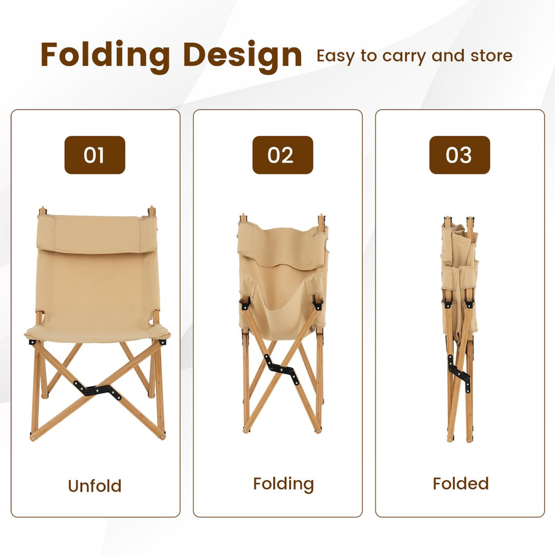 2PCS Outdoor Adjustable Backrest Chair Folding Camping Chair Bamboo w/ Carrying Bag Image 8