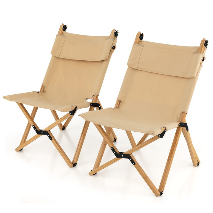 2PCS Outdoor Adjustable Backrest Chair Folding Camping Chair Bamboo w/ Carrying Bag Image 2