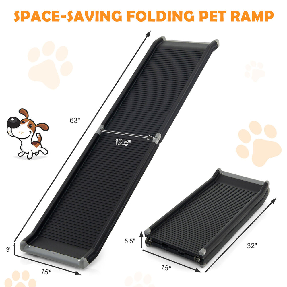 63Upgrade Folding Pet Ramp Portable Dog Ramp w/Steel Frame For SUV Truck Car Image 2