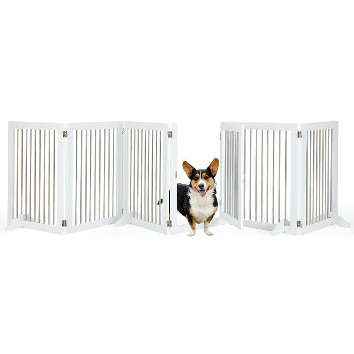 6-Panel Freestanding Dog Gate Foldable Walk-Through Playpen w/ 4 Support Feet Image 1