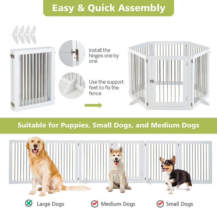 6-Panel Freestanding Dog Gate Foldable Walk-Through Playpen w/ 4 Support Feet Image 4