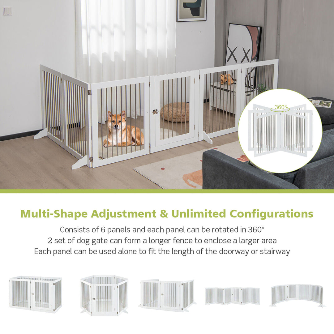 6-Panel Freestanding Dog Gate Foldable Walk-Through Playpen w/ 4 Support Feet Image 5