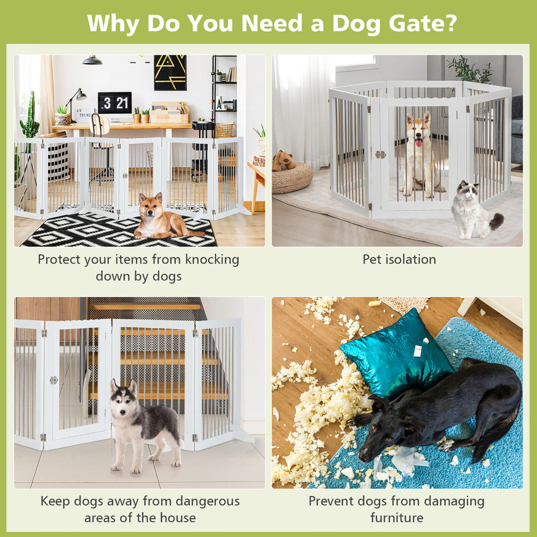 6-Panel Freestanding Dog Gate Foldable Walk-Through Playpen w/ 4 Support Feet Image 6