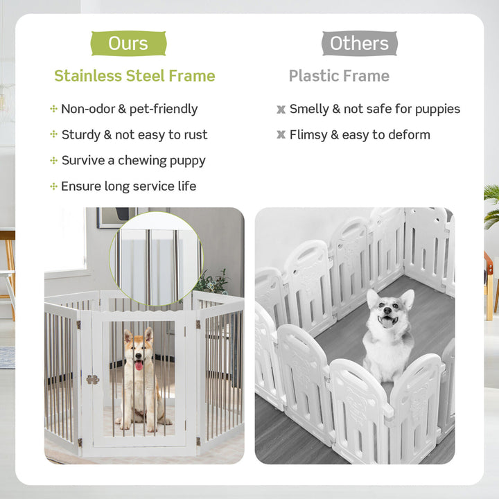 6-Panel Freestanding Dog Gate Foldable Walk-Through Playpen w/ 4 Support Feet Image 7