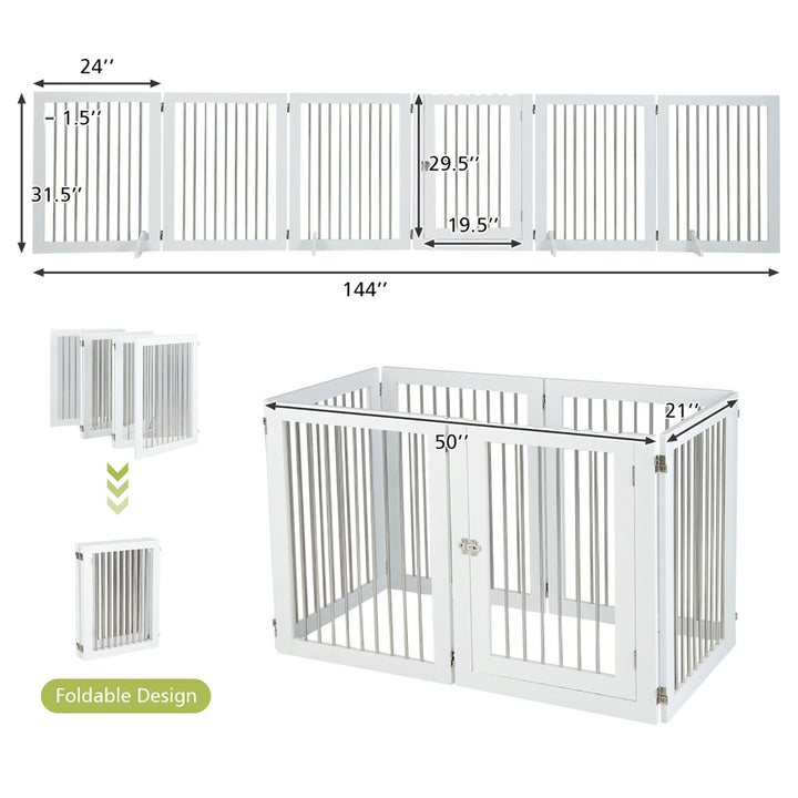 6-Panel Freestanding Dog Gate Foldable Walk-Through Playpen w/ 4 Support Feet Image 10