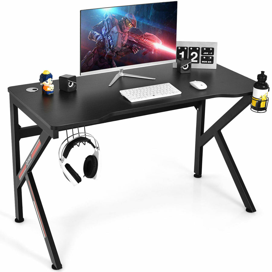 48 K-shaped Gaming Desk Computer Table with Cup Holder and Headphone Hook Image 1