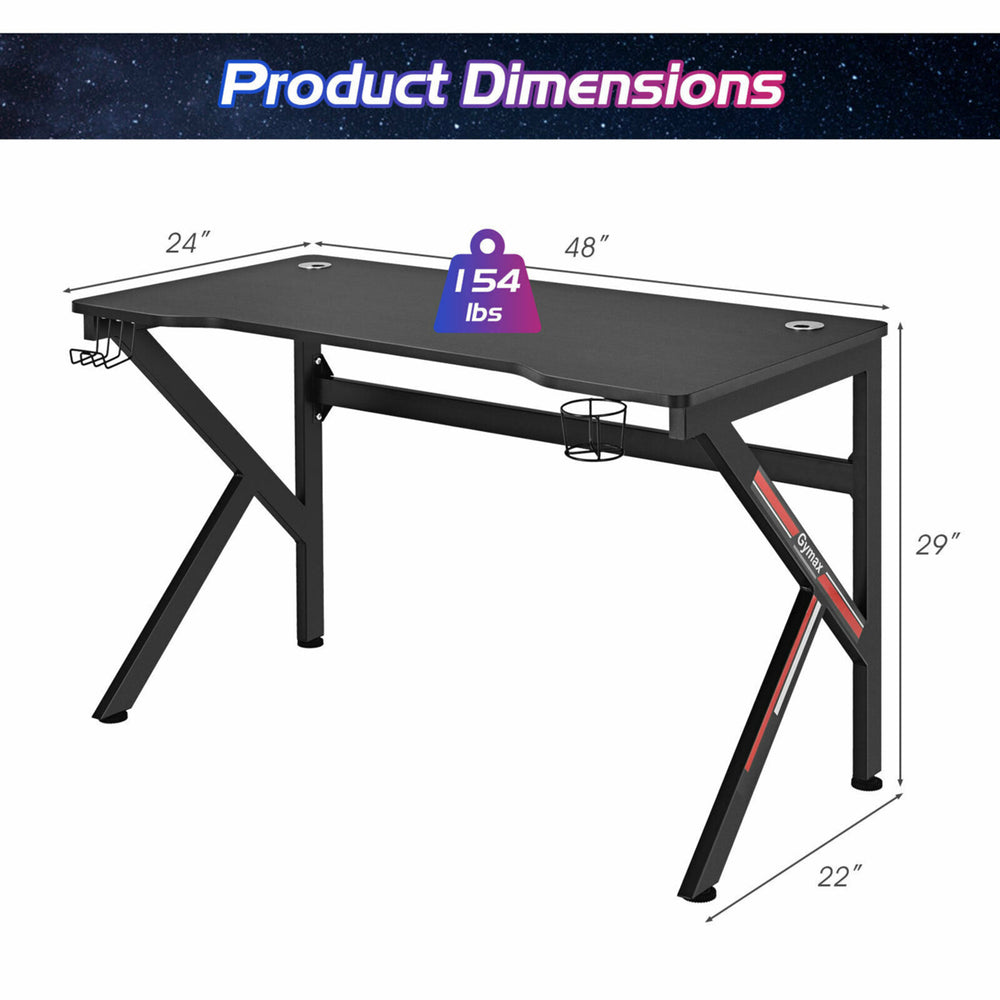 48 K-shaped Gaming Desk Computer Table with Cup Holder and Headphone Hook Image 2