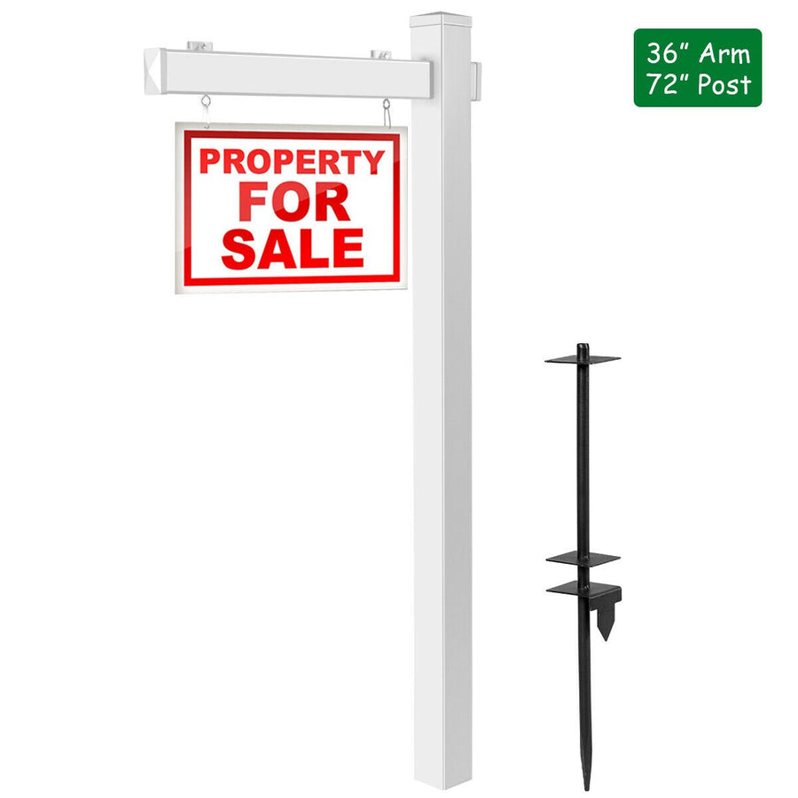 6 UPVC Real Estate Sign Post Open House Yard Home for Sale White W/Stake Image 1