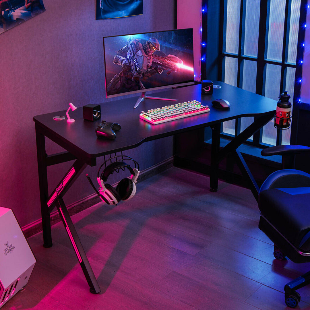 48 K-shaped Gaming Desk Computer Table with Cup Holder and Headphone Hook Image 4