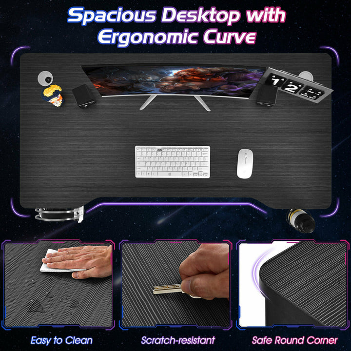 48 K-shaped Gaming Desk Computer Table with Cup Holder and Headphone Hook Image 6