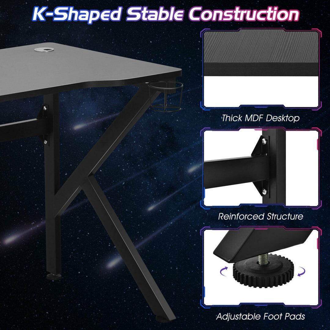 48 K-shaped Gaming Desk Computer Table with Cup Holder and Headphone Hook Image 7