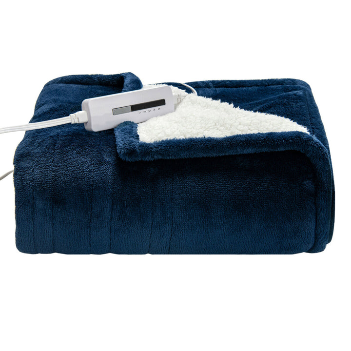 60x50 Electric Heated Throw Blanket Flannel and Sherpa Double-sided Flush Image 1