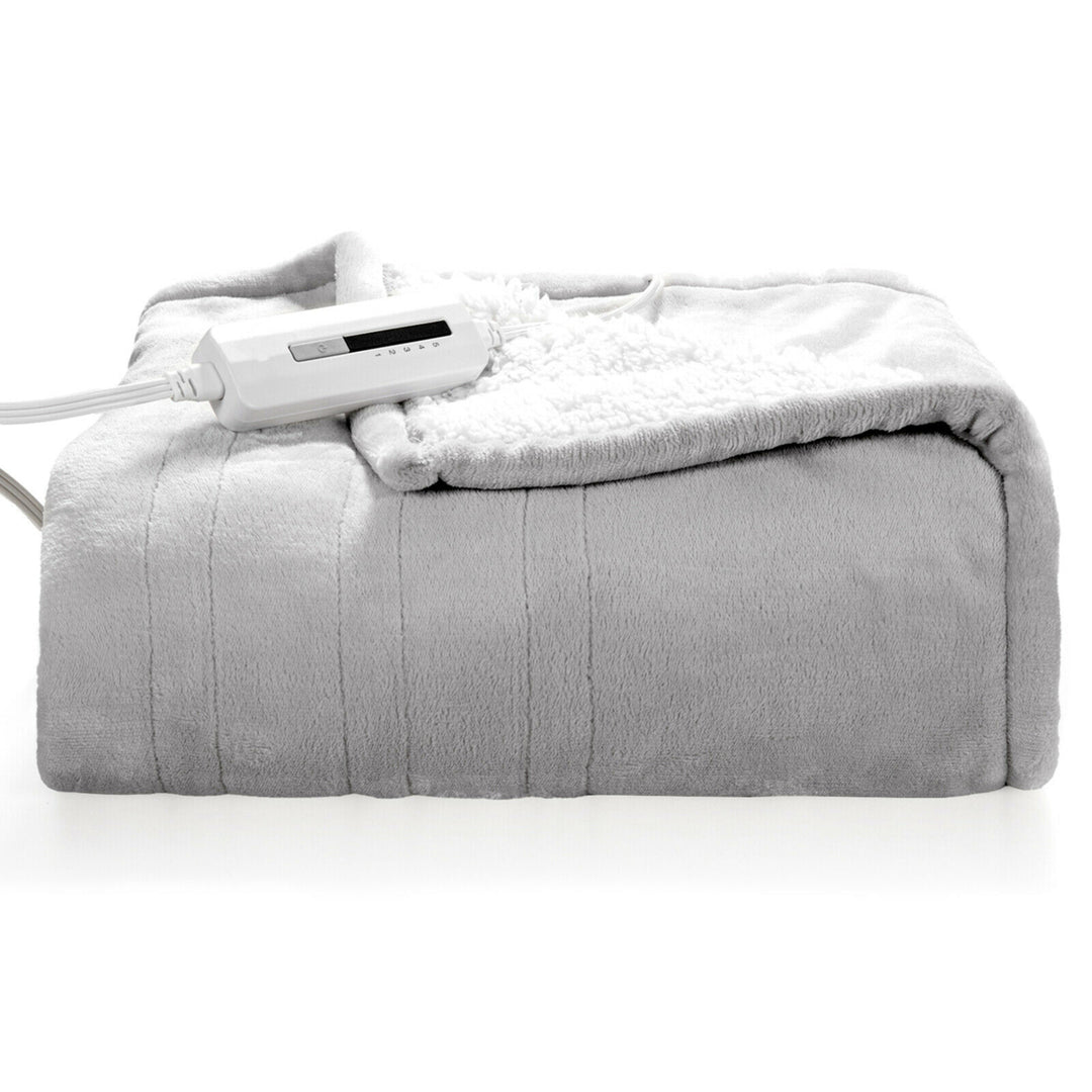 60x50 Electric Heated Throw Blanket Flannel and Sherpa Double-sided Flush Image 2