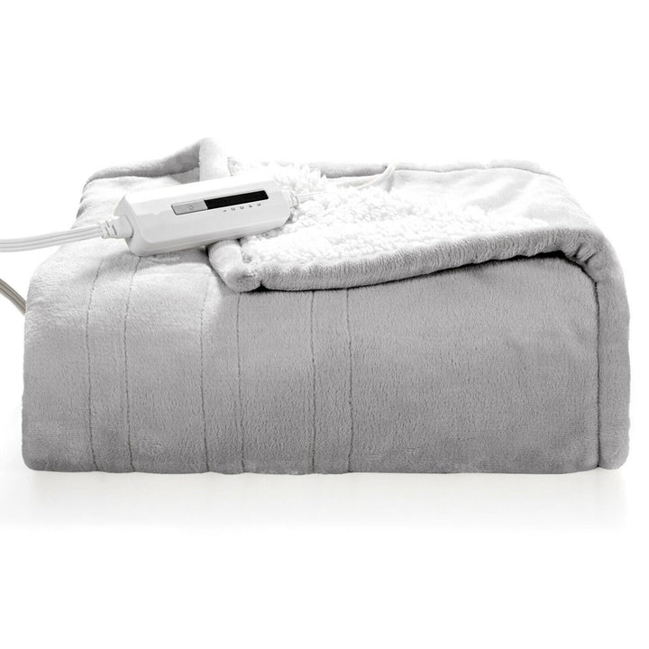 60x50 Electric Heated Throw Blanket Flannel and Sherpa Double-sided Flush Image 1