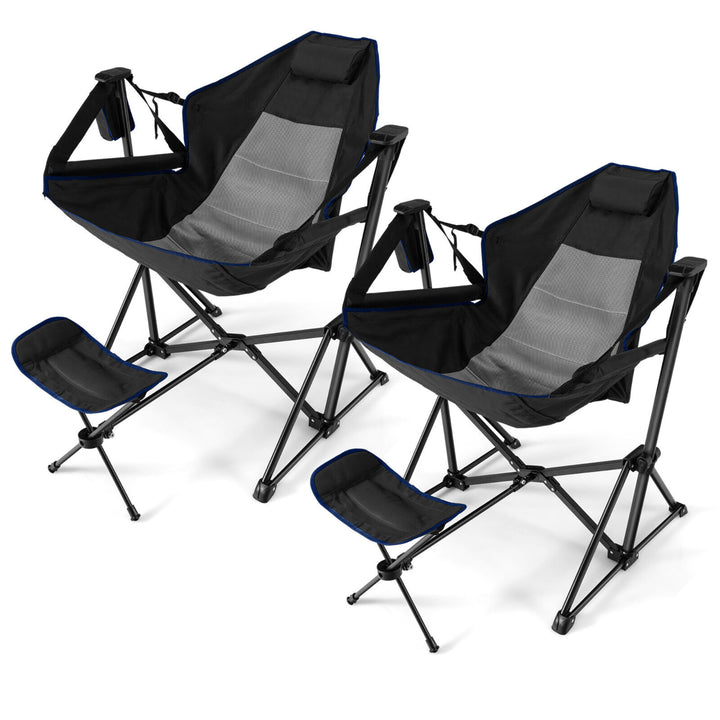 2PCS Hammock Camping Chair w/ Retractable Footrest and Carrying Bag for Camping Image 5