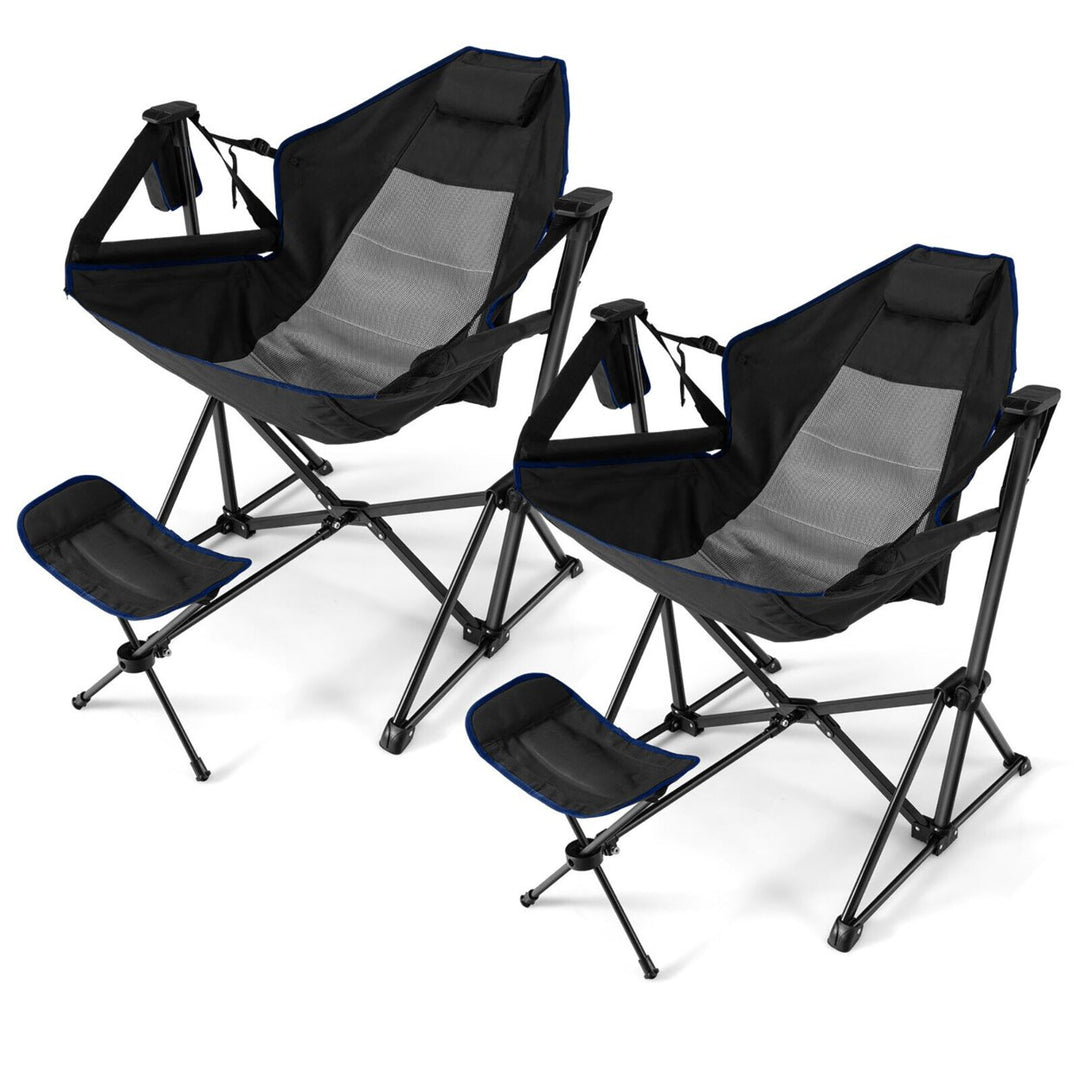 2PCS Hammock Camping Chair w/ Retractable Footrest and Carrying Bag for Camping Image 1