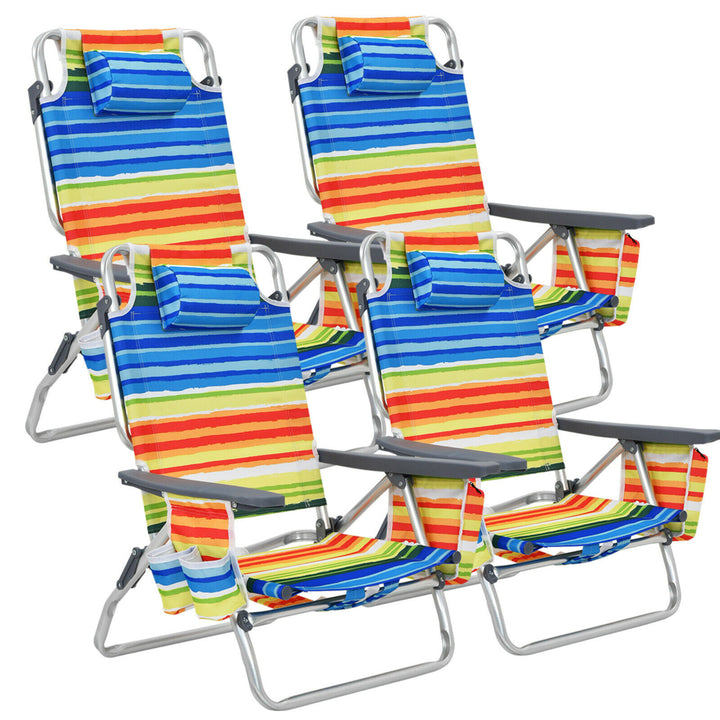 4PCS Folding Backpack Beach Chair Reclining Camping Chair w/ Storage Bag Image 5