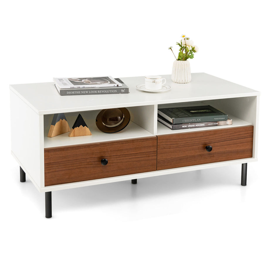 Coffee Table Modern Rectangle w/ Storage Shelf and Drawers Living Room Furniture Image 1