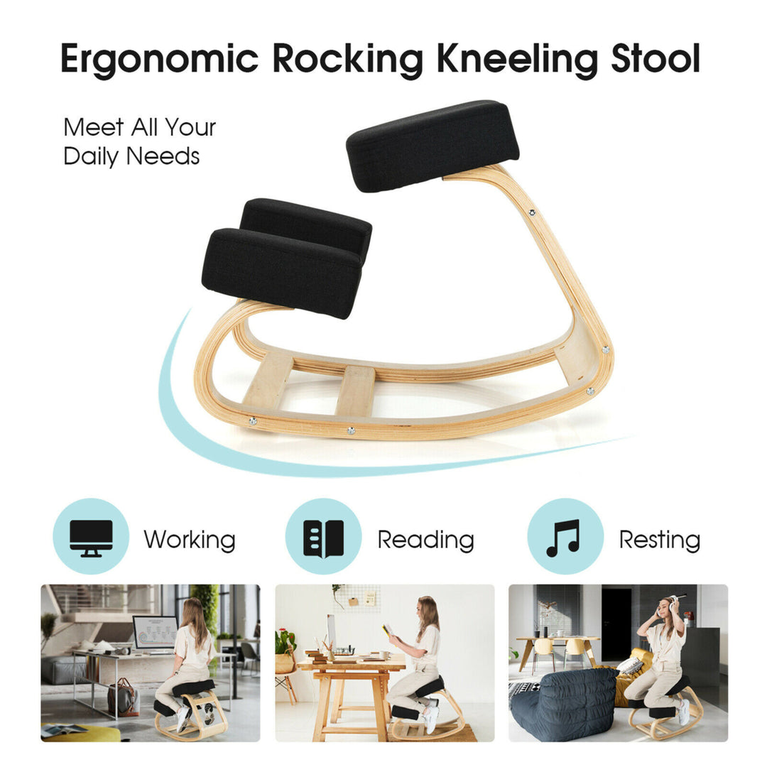 Ergonomic Kneeling Chair Rocking Stool Upright Posture Office Furniture Black Image 8