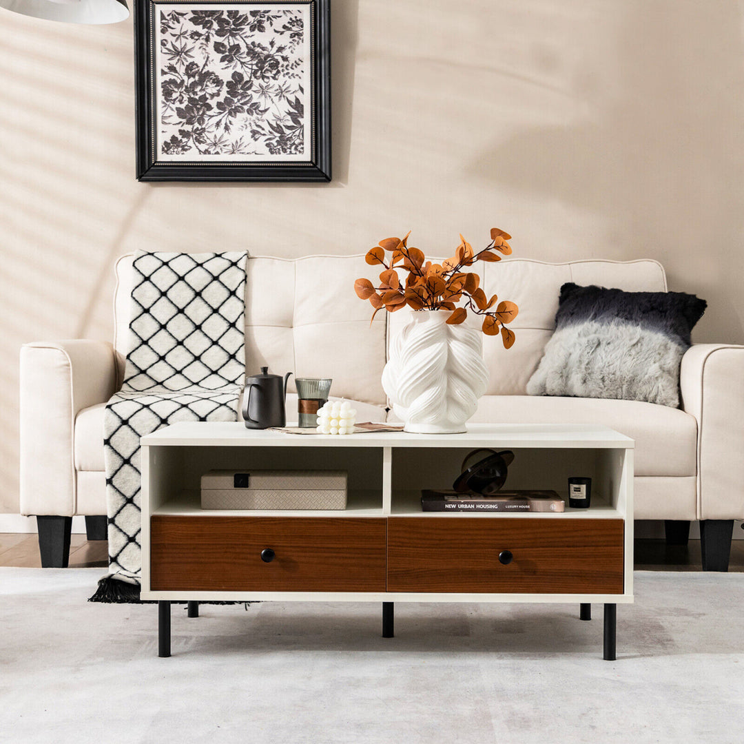 Coffee Table Modern Rectangle w/ Storage Shelf and Drawers Living Room Furniture Image 5