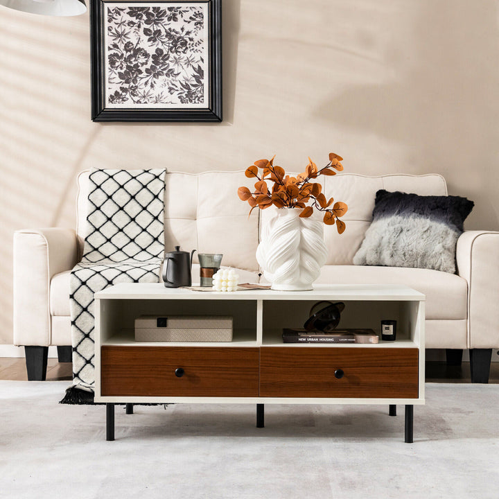 Coffee Table Modern Rectangle w/ Storage Shelf and Drawers Living Room Furniture Image 5