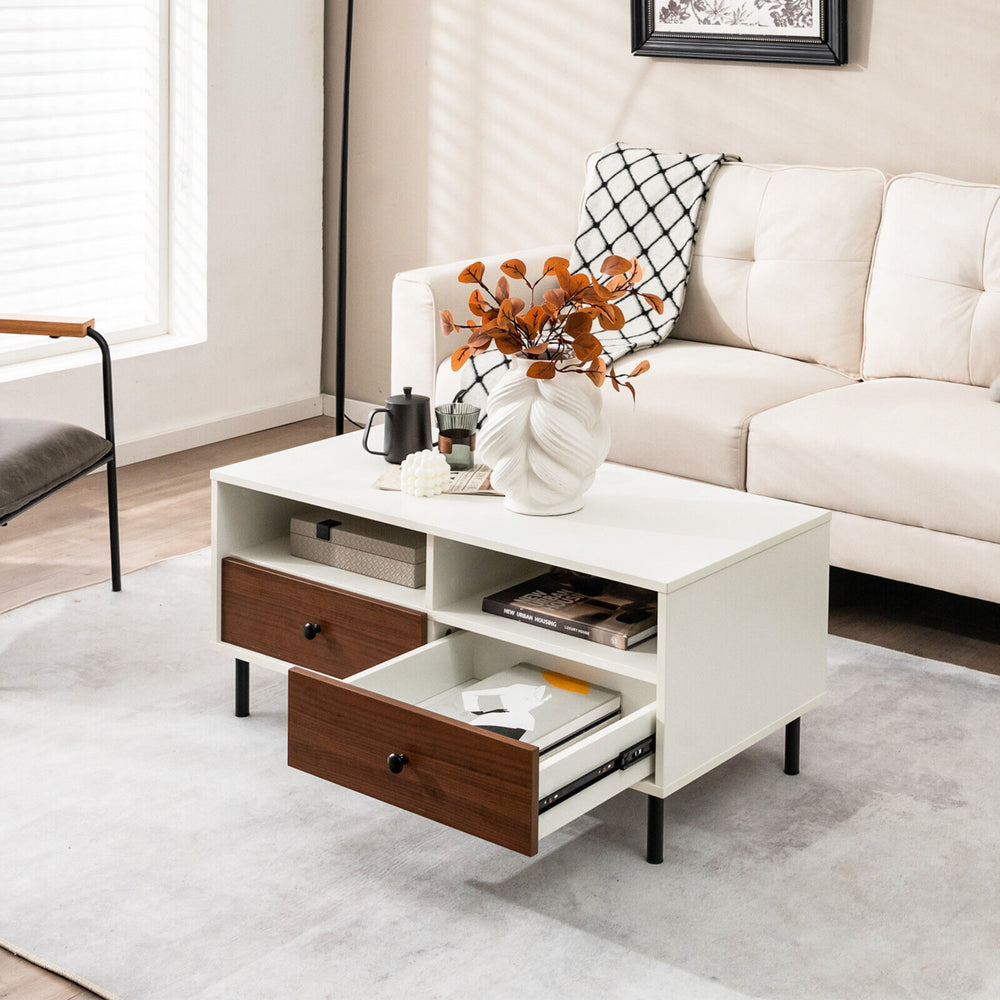 Coffee Table Modern Rectangle w/ Storage Shelf and Drawers Living Room Furniture Image 2