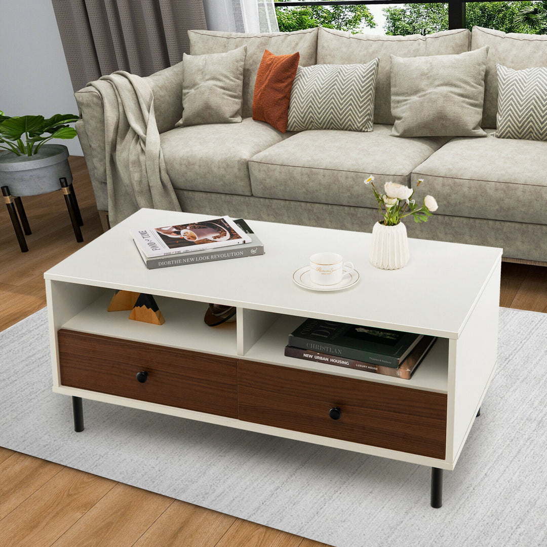 Coffee Table Modern Rectangle w/ Storage Shelf and Drawers Living Room Furniture Image 4