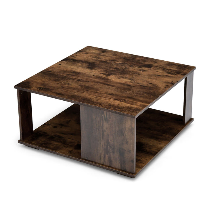 2-Tier Square Coffee Table w/ Storage Industrial Center Table for Living Room Image 1