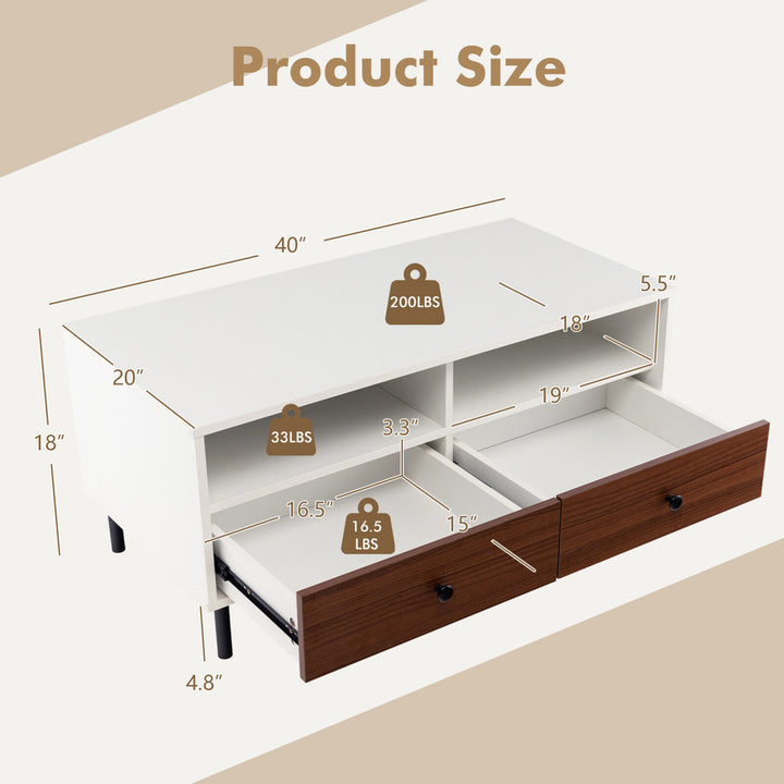 Coffee Table Modern Rectangle w/ Storage Shelf and Drawers Living Room Furniture Image 3