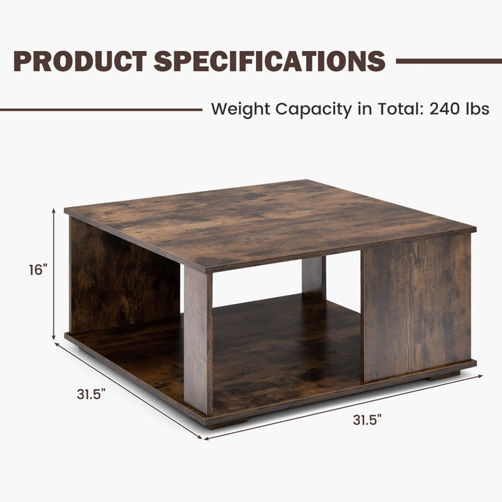 2-Tier Square Coffee Table w/ Storage Industrial Center Table for Living Room Image 2