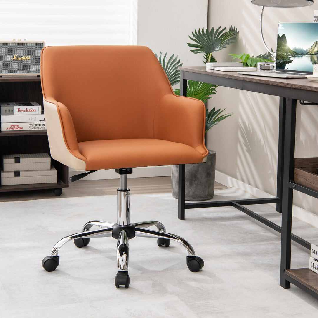 Adjustable Desk Chair PU Leather Office Chair Swivel Leisure Task Arm Chair Image 2