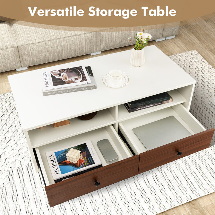 Coffee Table Modern Rectangle w/ Storage Shelf and Drawers Living Room Furniture Image 7