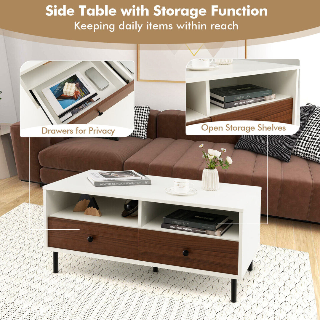 Coffee Table Modern Rectangle w/ Storage Shelf and Drawers Living Room Furniture Image 9